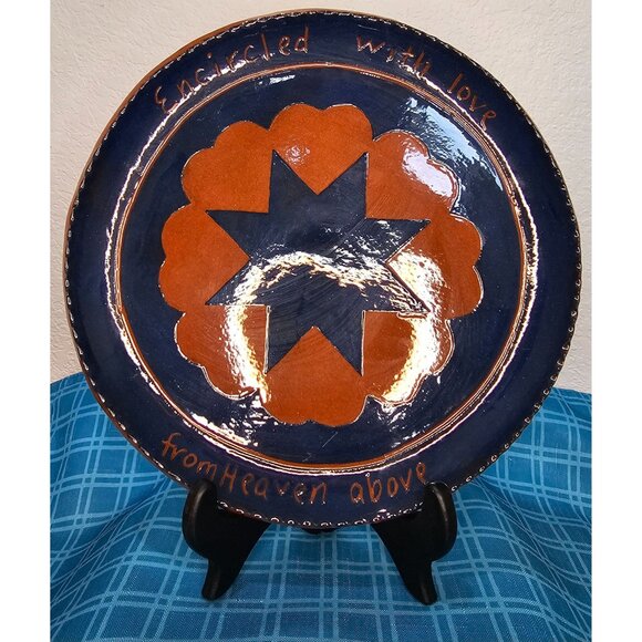 Texas Redware Pottery Plate Folk Art Country Hearts "Encircled with love from he - Picture 2 of 4